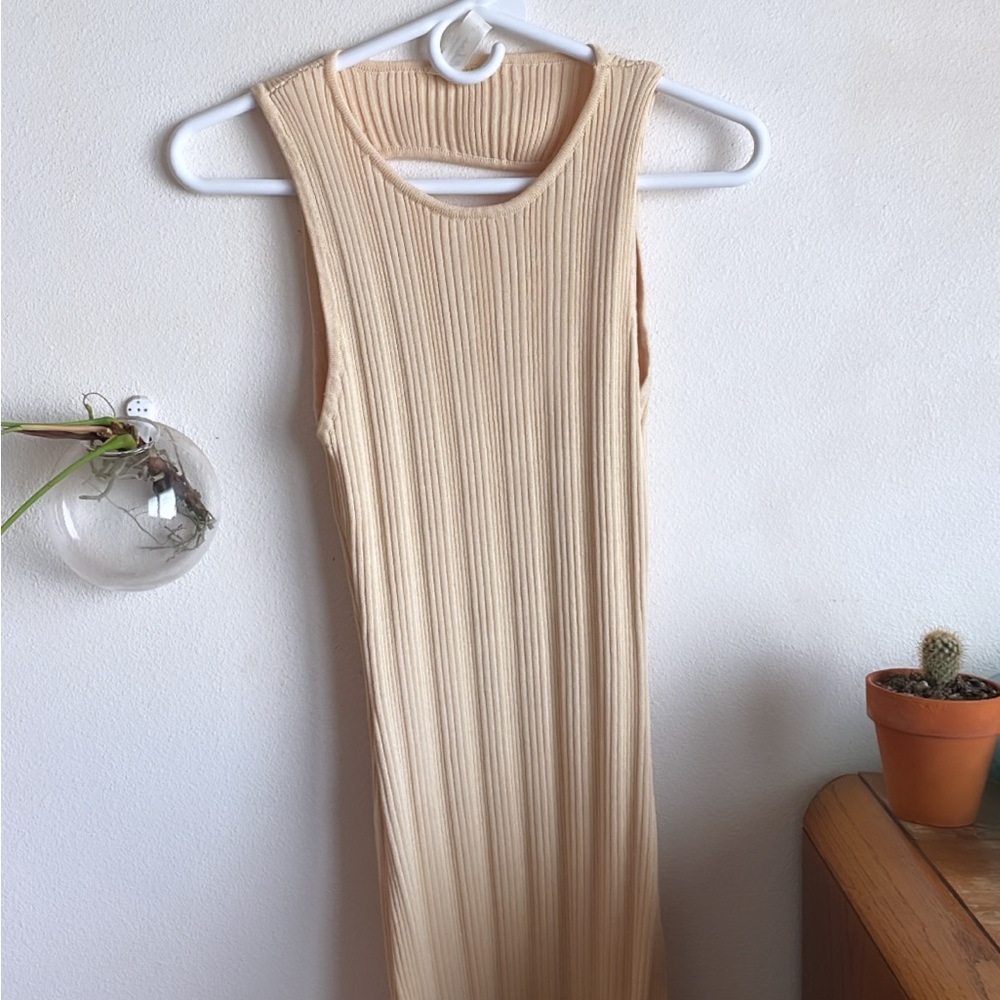 Maxi Beige Dress with Cut-Out Back